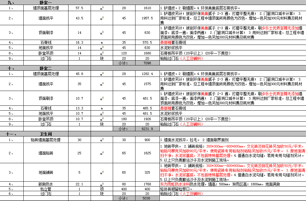 輕功輔料土建預算單